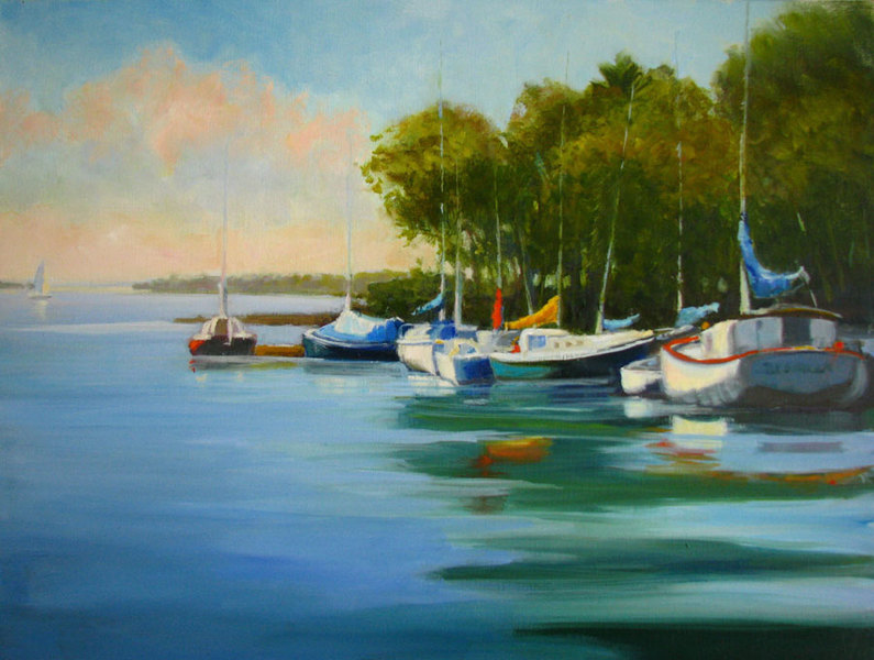 ALL LINED UP DANA GOODFELLOW SEA AND WETLANDS OIL ON LINEN
