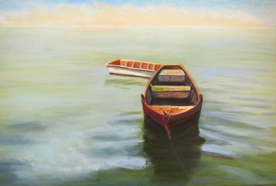 FRENCH BARGE DANA GOODFELLOW SEA AND WETLANDS OIL ON LINEN