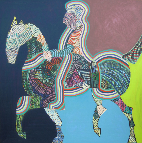 Blind Knight Figures and Heart oil on canvas