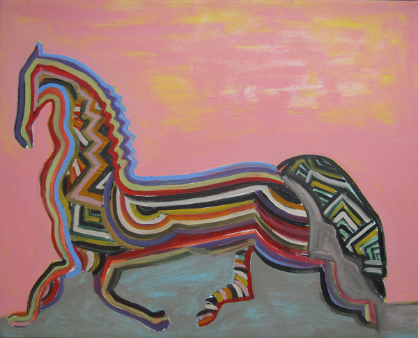 Rainbow Horse Figures and Heart oil on canvas