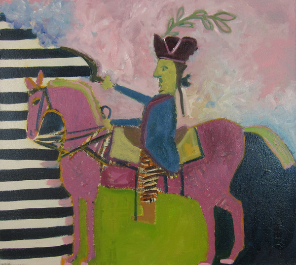 Man on Horse Figures and Heart oil on canvas