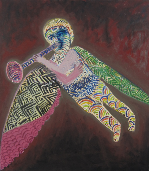 Angel Figures and Heart oil on canvas