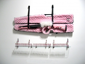 Jaime Scholnick Hello Kitty Gets A Mouth pump action Philippine assault rifle, mixed media