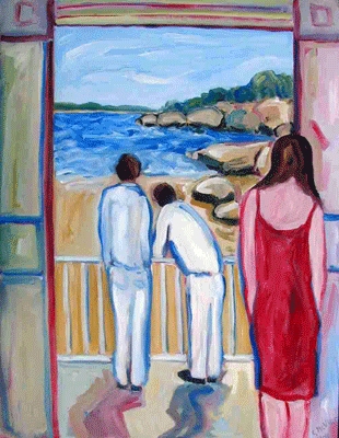 Two Men on Porch Jane Deering Gallery Shaun McNiff Oil on canvas