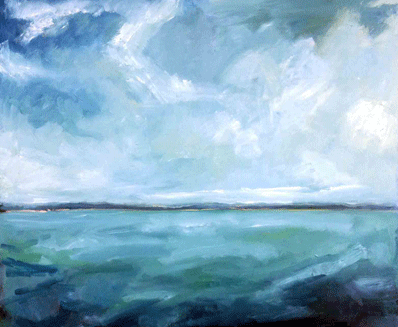 Bay I Jane Deering Gallery Exhibition: Blue arrived, and its time was painted Oil on canvas