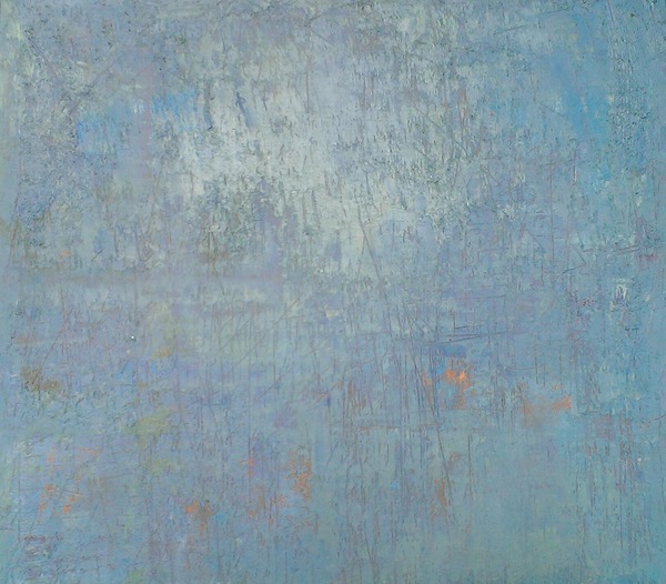 Blue Shimmer (left side of diptych) Jane Deering Gallery Exhibition: Blue arrived, and its time was painted Oils, copper pigment, silica sand