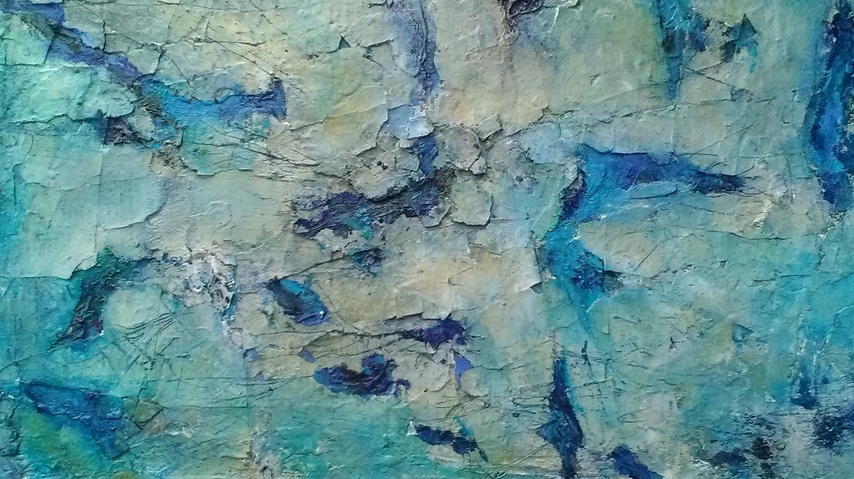 Tributary: Hard Pan Journey Jane Deering Gallery Exhibition: Blue arrived, and its time was painted Oil, mixed media on canvas