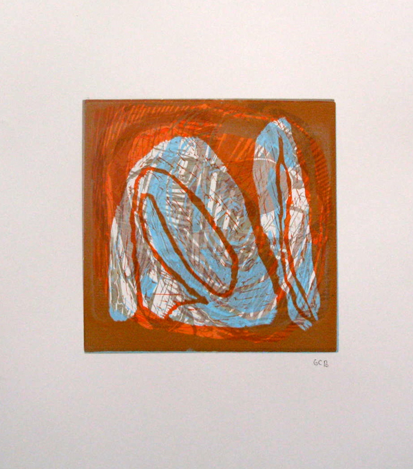 8th of July, late afternoon Jane Deering Gallery Exhibition: Blue arrived, and its time was painted Linocut print (unique)