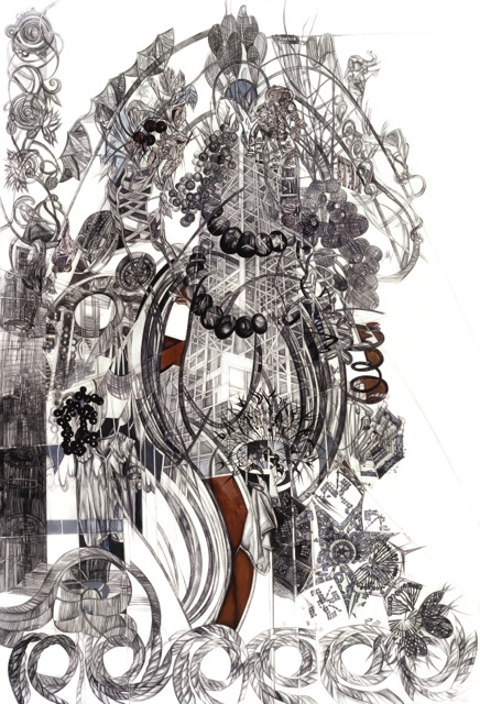 Tapestry #1 Jane Deering Gallery Ann Diener Graphite, prismacolor, gouache, digital prints and cut paper on paper