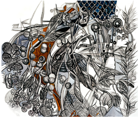 Bourne #5 Jane Deering Gallery Ann Diener Graphite, prismacolor, gouache, ink and cut paper on paper