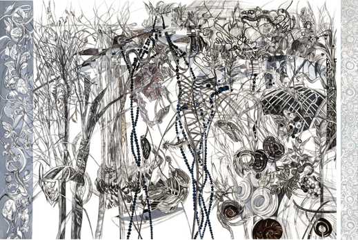 Tiber Jane Deering Gallery Ann Diener Graphite, prismacolor, ink, oil and cut paper on paper