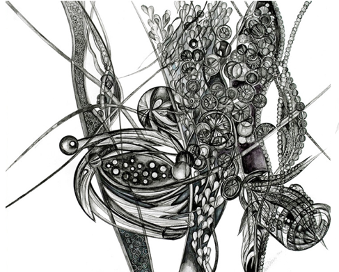 Bourne #2 Jane Deering Gallery Ann Diener Graphite, prismacolor, gouache, ink and cut paper on paper