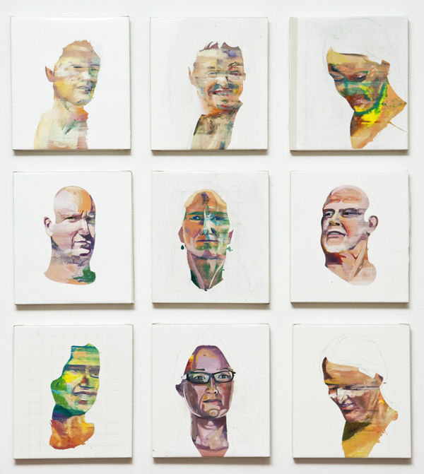 Installation shot . from the series 'Faces' Jane Deering Gallery Chris Baker | Transcriptions each: Oil on canvas