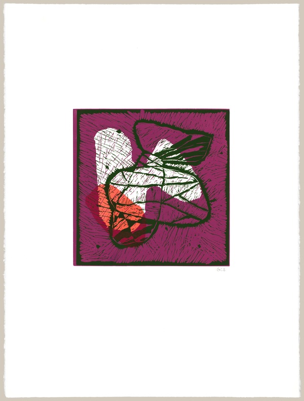 Green, Magenta, Orange Jane Deering Gallery Geoffrey Bayliss Linocut print (unique)
