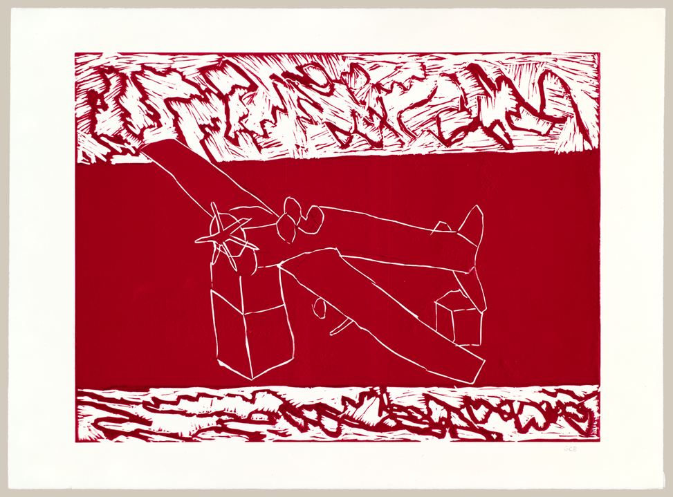 Flight to France Jane Deering Gallery Geoffrey Bayliss Linocut print . Edition of 6
