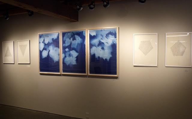 Installation shot Jane Deering Gallery True Blue, and Black | Alternative Photography : Tom Fels & Gail Pine Cyanotype triptych and graphite drawings