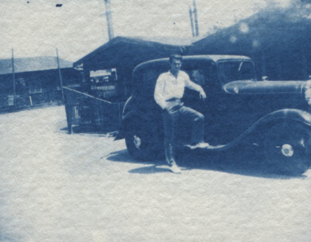 Man By Car Jane Deering Gallery True Blue, and Black | Alternative Photography : Tom Fels & Gail Pine Cyanotype