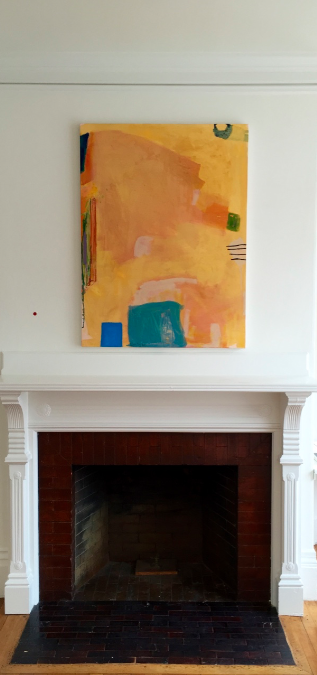 Installation shot -- Untitled X . 2016 over mantle Jane Deering Gallery Juni Van Dyke | Painting is music you can see