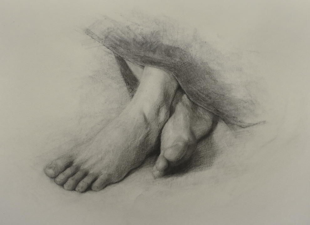 Study of Crossed Feet Jane Deering Gallery Drawn from Life Charcoal on paper
