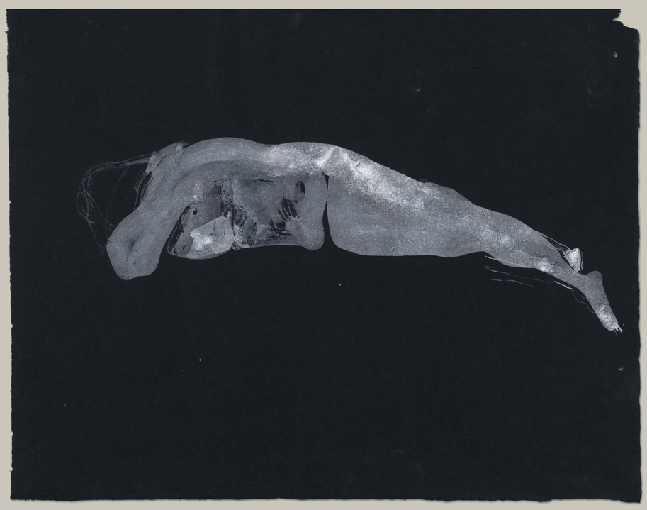 Reclining figure Jane Deering Gallery Drawn from Life White ink on dark blue Moriki paper