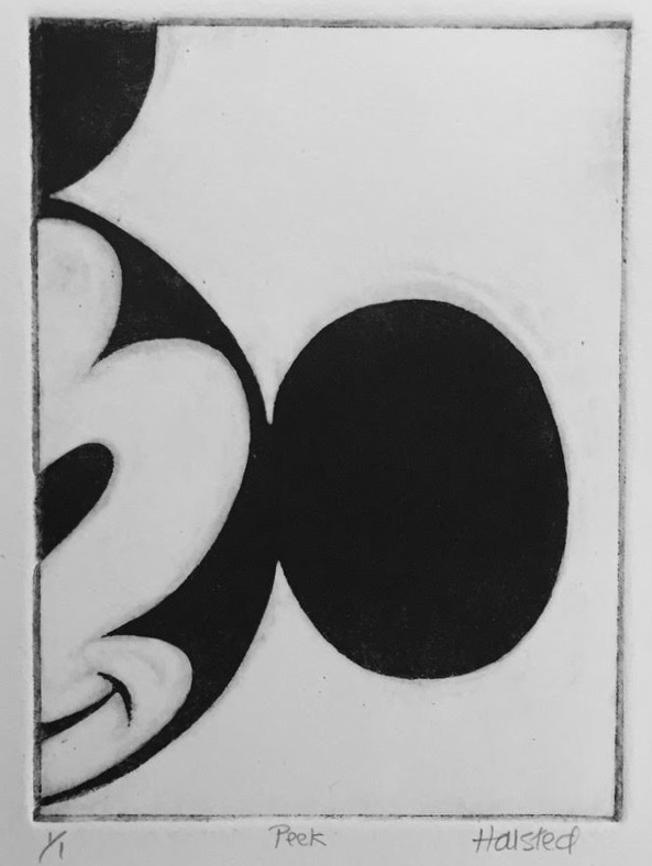 Peek (detail) Jane Deering Gallery Joy Halsted | In and Out of the Box Etching . Ed 1/1