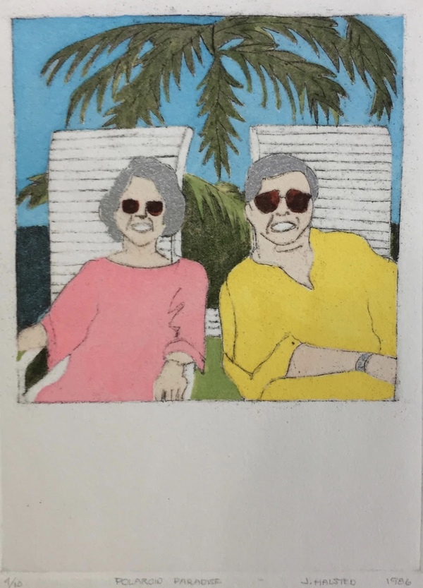 Polaroid Paradise Jane Deering Gallery Joy Halsted | In and Out of the Box Hand-colored etching . Ed 4/10