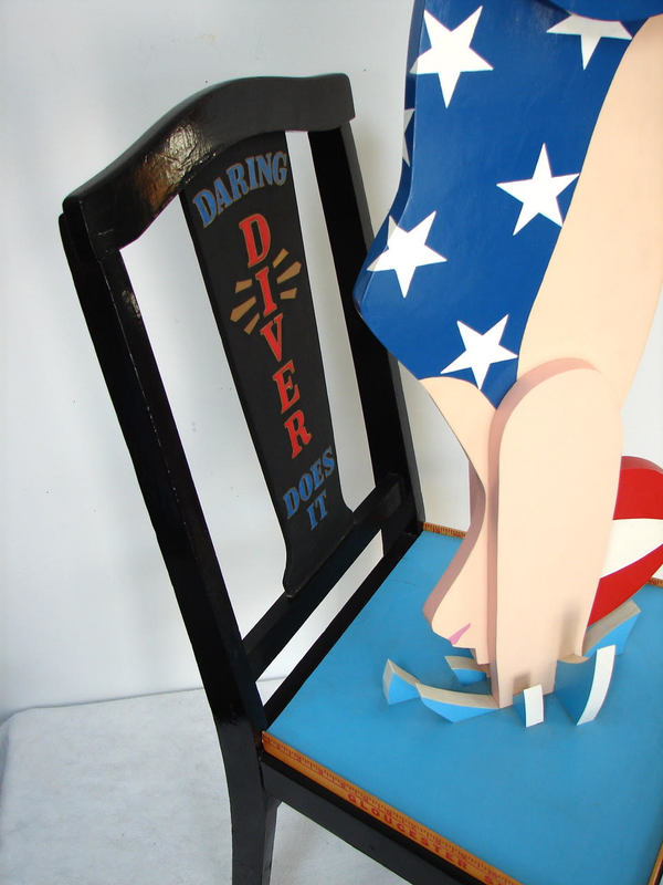 Daring Diver Does It (detail) Jane Deering Gallery Joy Halsted | In and Out of the Box Mixed media: wood, oil, chair