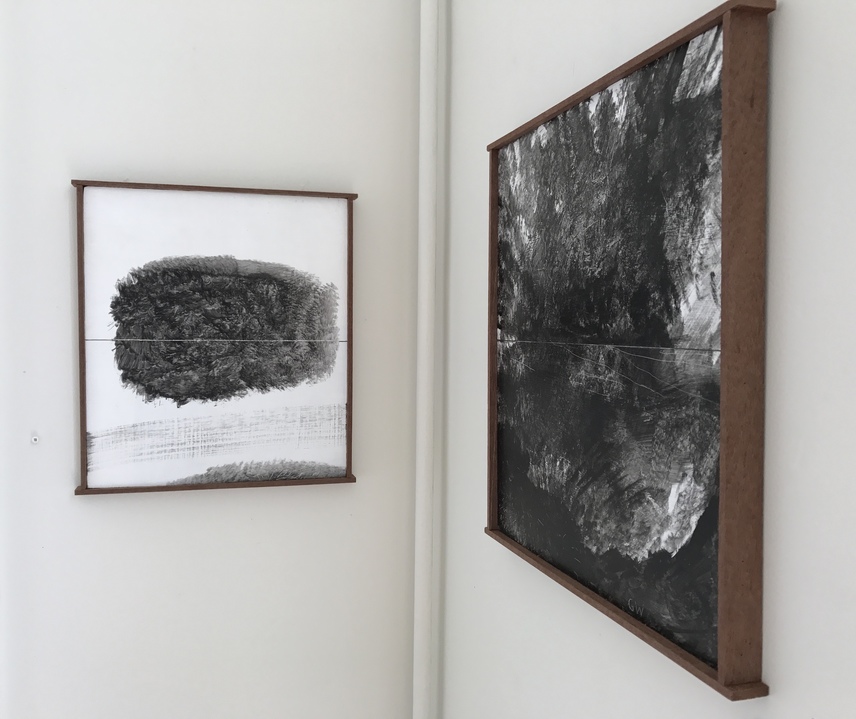 Installation shot . Left: A Sense of and Ending; Right: Stillness Jane Deering Gallery George Wingate Each: Acrylic on board