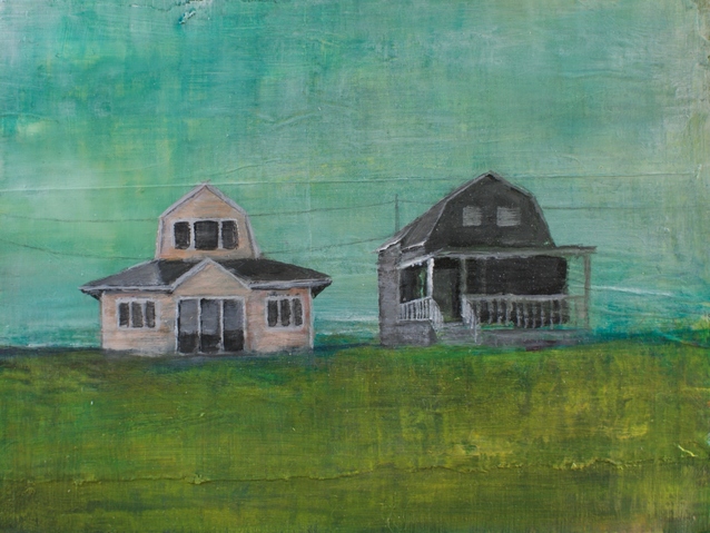 Fourteen and Sixteen Long Beach Jane Deering Gallery Erin Luman -- shelter | the cottages of long beach Acrylic and pencil over map