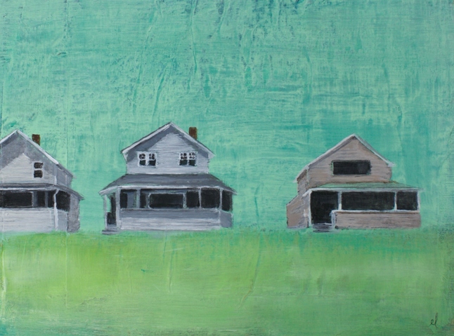 Eighty, Eighty-two, Eighty-four Long Beach Jane Deering Gallery Erin Luman -- shelter | the cottages of long beach Acrylic and pencil over map