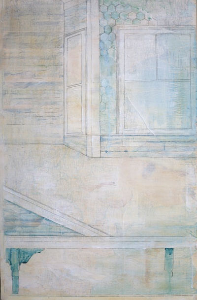 School Street 1 Jane Deering Gallery Erin Luman -- shelter | the cottages of long beach Acrylic, pencil and pen over map