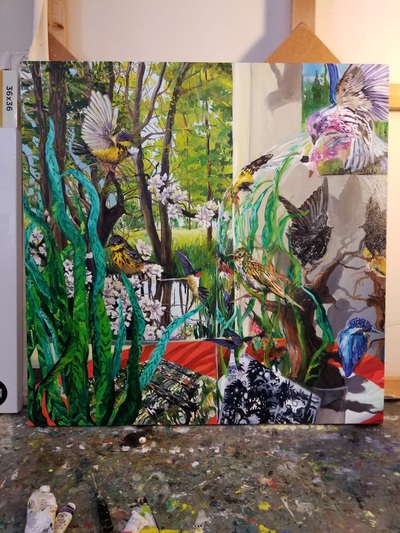 Work in progress (Can't See the Forest for the Trees) Jane Deering Gallery Bird Brained | New Work by Heidi L Johnson Oil on canvas