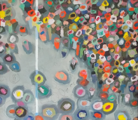 Mob Waiting Jane Deering Gallery Miranda Updike | Colors of the Crowd Oil on canvas