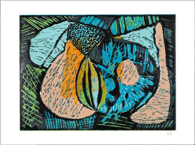 Blue Harvest . Varied Edition #1 Jane Deering Gallery The Art of Geoffrey Bayliss | Harvest 9-color reductive linoleum print on Arches 88 paper