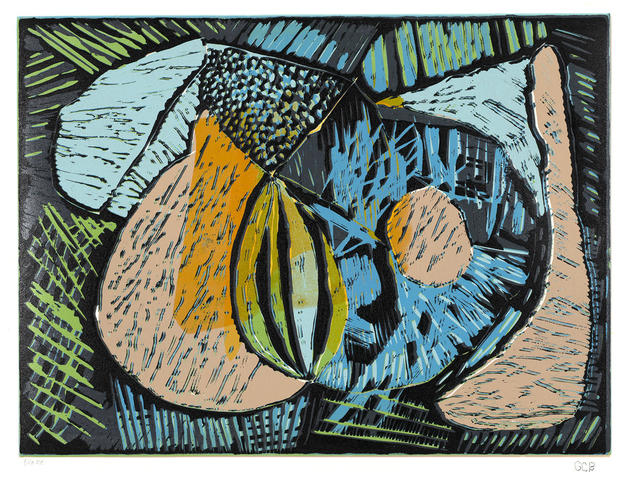 Blue Harvest . Varied Edition #1 Jane Deering Gallery The Art of Geoffrey Bayliss | Harvest 9-color reductive linoleum print on Arches 88 paper