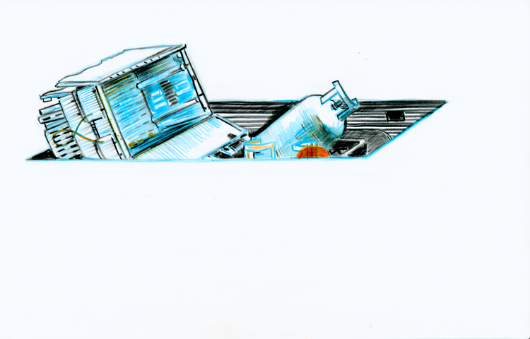 Beds #23 Jane Deering Gallery Jeffrey Marshall | Working the Waterfront Grease pencil on Yupo paper mounted on wood