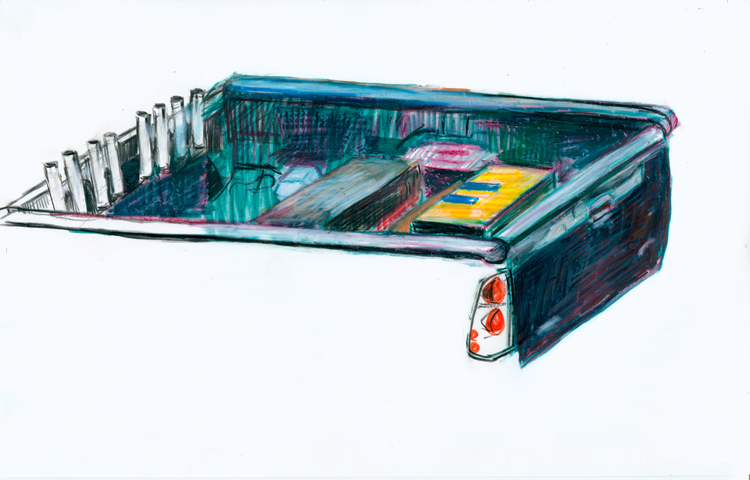 Beds #24 Jane Deering Gallery Jeffrey Marshall | Working the Waterfront Grease pencil on Yupo paper mounted on wood
