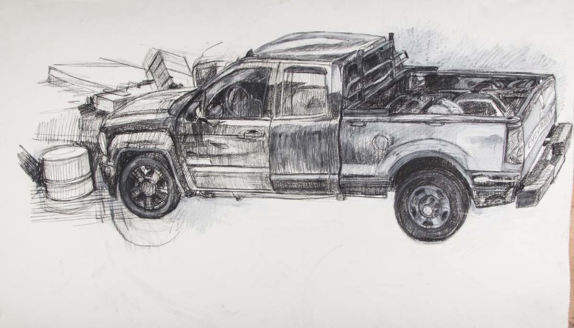 Study for Monster Truck Jane Deering Gallery Jeffrey Marshall | Working the Waterfront Conte and pastel on paper