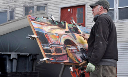 photo: Marshall working at Morse-Sibley Wharf on Monster Truck #3 Jane Deering Gallery Jeffrey Marshall | Working the Waterfront