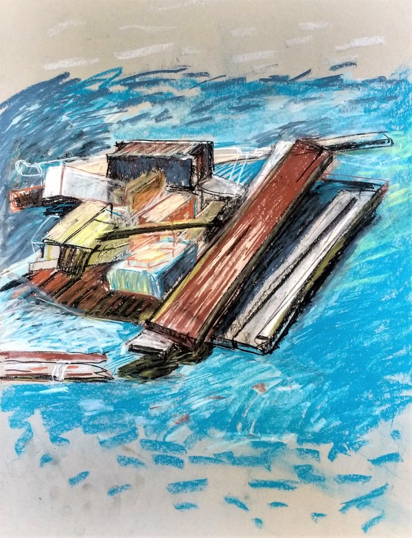 Raft Jane Deering Gallery A Turning Point | the contemporary landscape Conte and pastel on gray paper