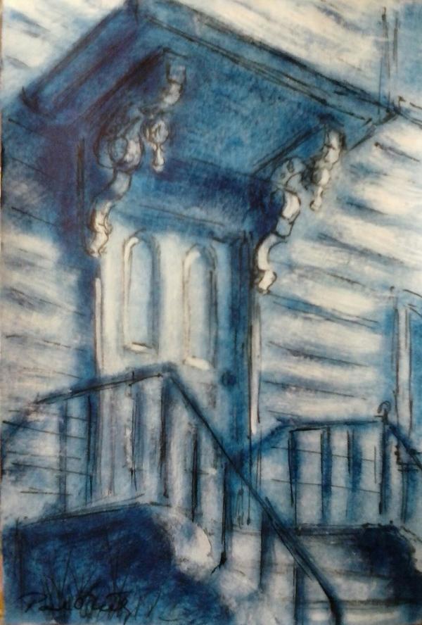 Gloucester doorway Paul Neily-- Gloucester Blue Pen, gouache and latex on paper