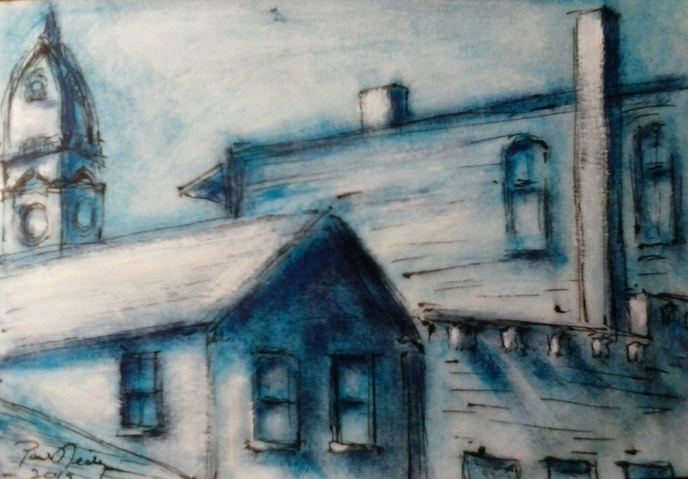 Main Street Paul Neily-- Gloucester Blue Pen, gouache and latex on paper