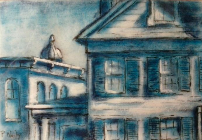 Middle Street Paul Neily-- Gloucester Blue Pen, gouache and latex on paper