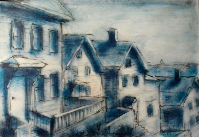 Mt. Vernon street Paul Neily-- Gloucester Blue Pen, gouache and latex on paper
