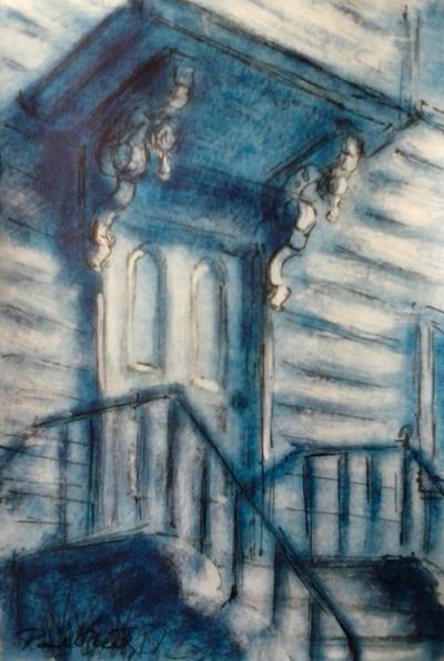 Gloucester doorway Paul Neily-- Gloucester Blue Pen, gouache and latex on paper
