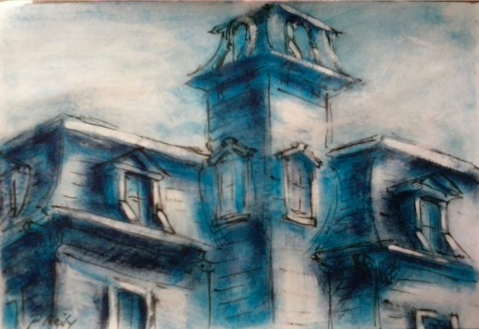 Prospect and Elm Streets Paul Neily-- Gloucester Blue Pen, gouache and latex on paper