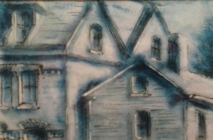 Corner of Middle and Pleasant Streets Paul Neily-- Gloucester Blue Pen, gouache and latex on paper