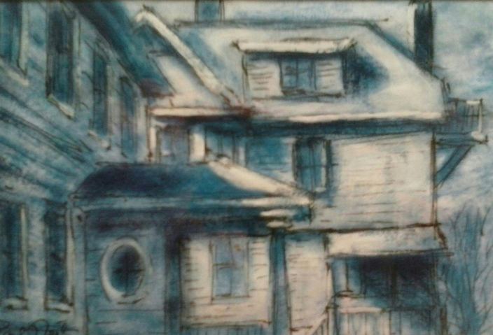 Corner of Middle and Short Streets Paul Neily-- Gloucester Blue Pen, gouache and latex on paper