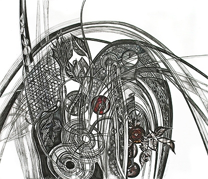 Bourne #4 Jane Deering Gallery Ann Diener Graphite, prismacolor, gouache, cut paper on paper
