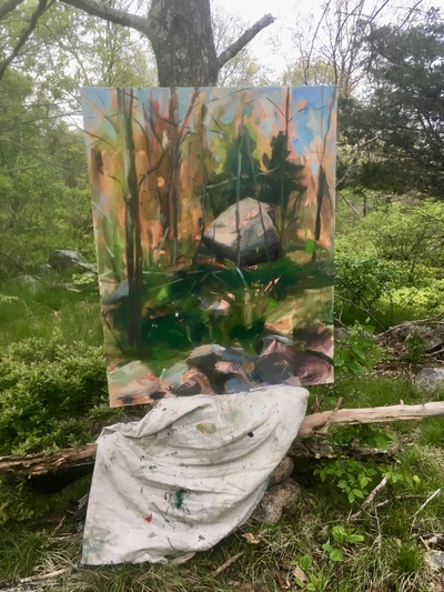 Process of plein-air painting . Dogtown, Gloucester MA Jane Deering Gallery Vanessa Michalak | Green Space Oil on canvas